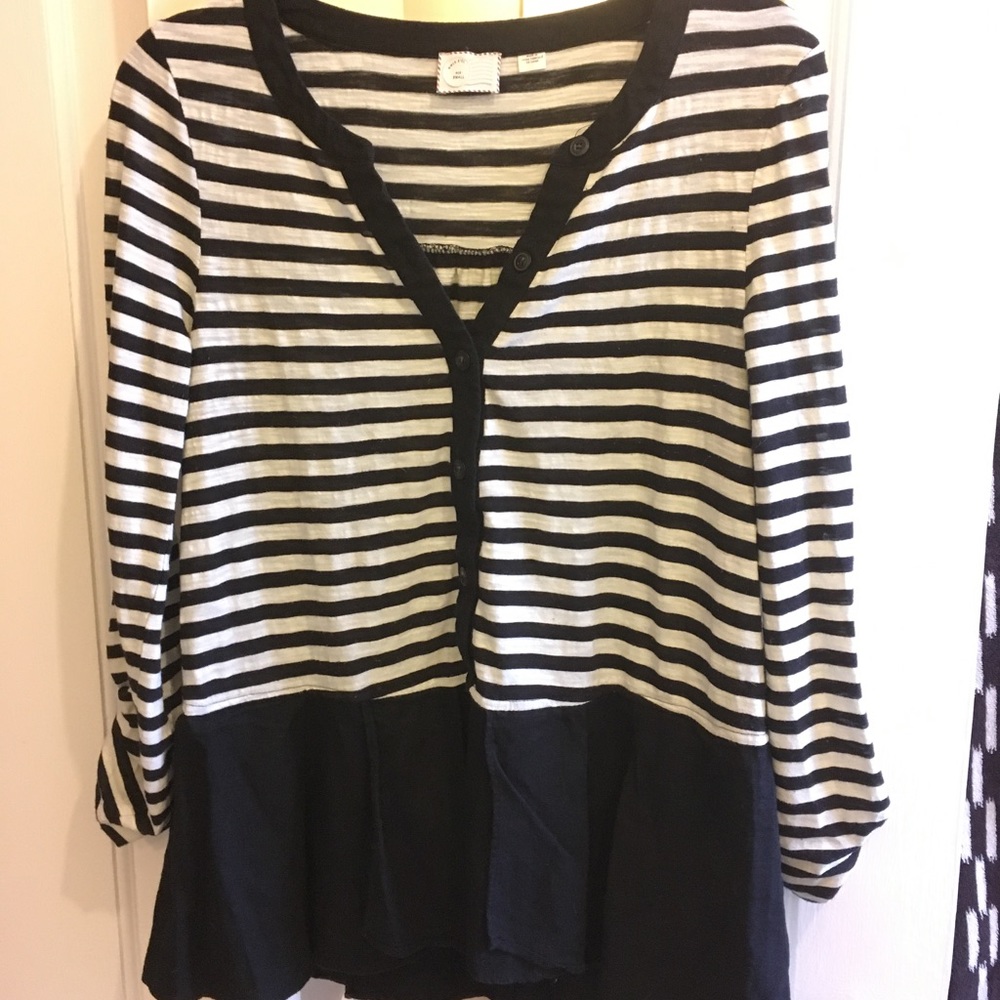 Anthropologie striped peplum button up top